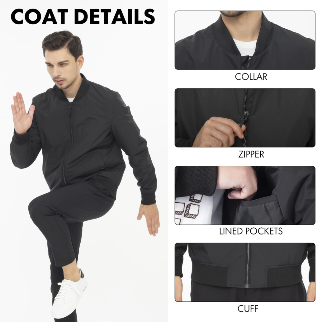 【IN STOCK】Mens Water and Wind Resistant Rain Jacket Mens Lightweight Windbreaker Bomber jacket
