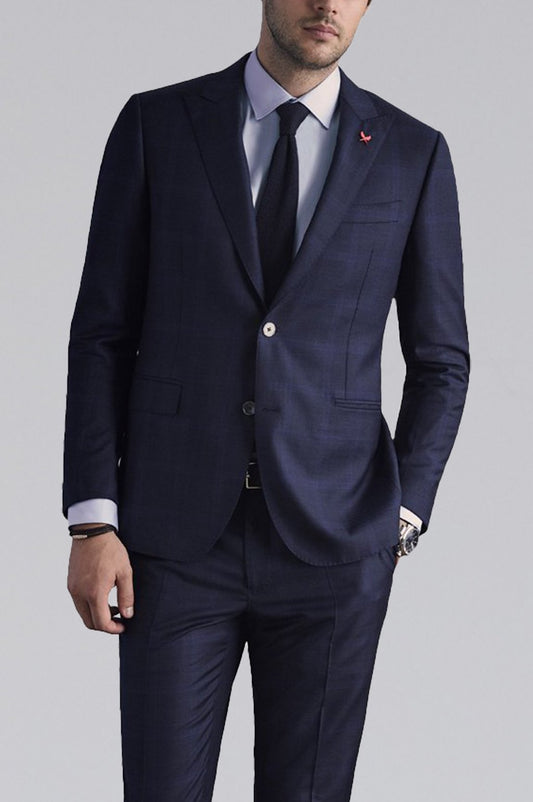 【SAMPLE PRICE】Men's tailored wool suit single breast peak lapel two buttons flap pocket