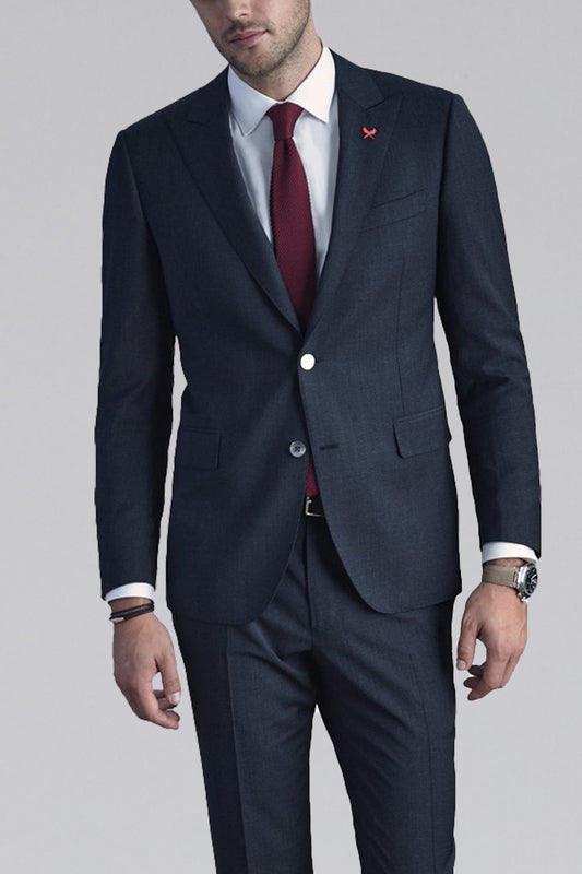 【SAMPLE PRICE】Men's tailored wool suit modern fit fully lined peak lapel two buttons