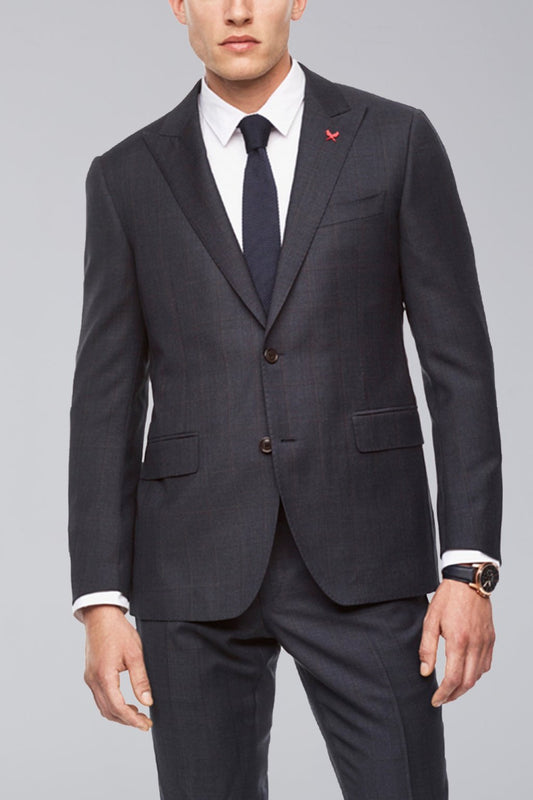 【SAMPLE PRICE】Men's tailored wool suit fully lined peak lapel two buttons flat front trouser