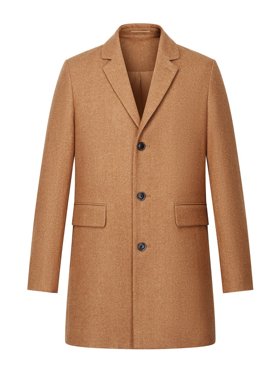 【SAMPLE PRICE】Mens Classic Notched Collar Single Breasted Wool Blend Padded Overcoat