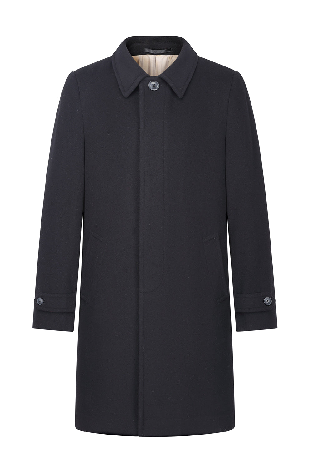 【SAMPLE PRICE】Men's Long Classic Shirt Collar Single Breasted Concealed Front Wool with Cashmere Overcoat