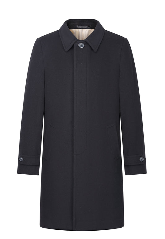 【SAMPLE PRICE】Men's Long Classic Shirt Collar Single Breasted Concealed Front Wool with Cashmere Overcoat