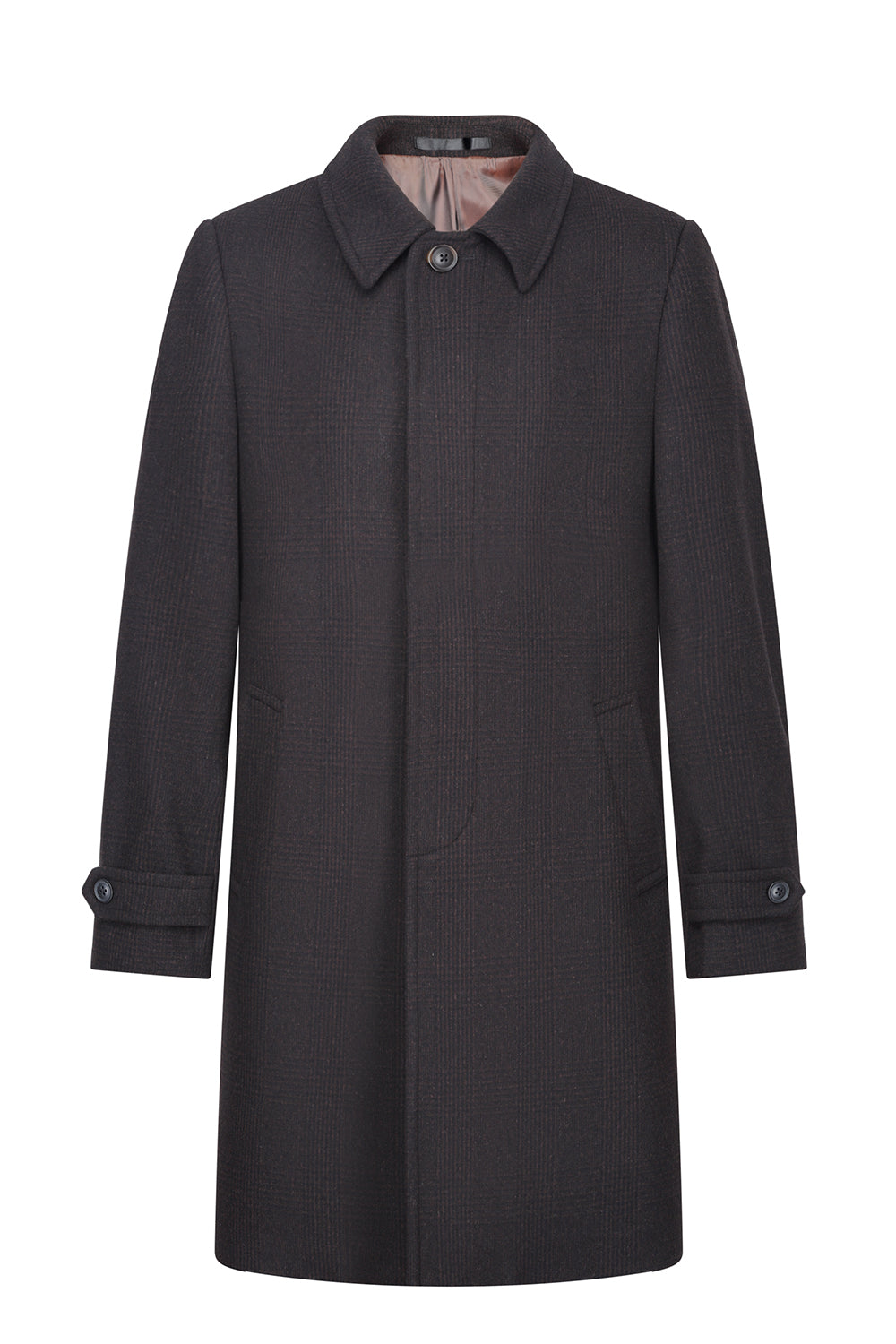 【SAMPLE PRICE】Men's Long Classic Shirt Collar Single Breasted Concealed Front Wool with Cashmere Overcoat