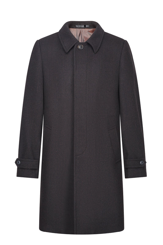 【SAMPLE PRICE】Men's Long Classic Shirt Collar Single Breasted Concealed Front Wool with Cashmere Overcoat