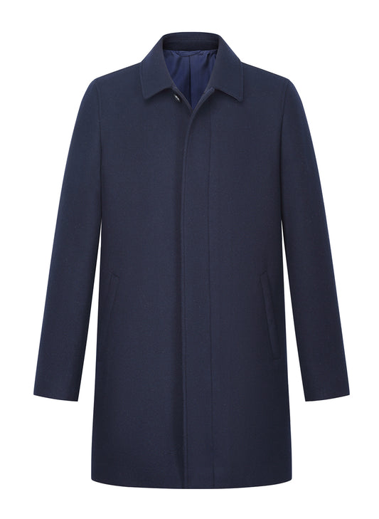 【IN STOCK】Men Wool Coat Mens Navy Topcoat Men's Mid Long Classic Shirt Collar Single Breasted Concealed Front Wool Overcoat