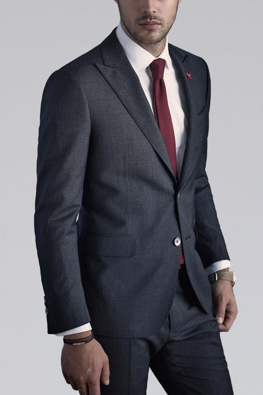 【SAMPLE PRICE】Men's tailored wool suit modern fit fully lined peak lapel two buttons