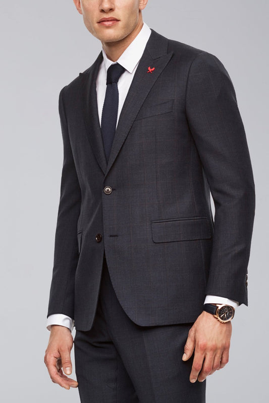 【SAMPLE PRICE】Men's tailored wool suit fully lined peak lapel two buttons flat front trouser