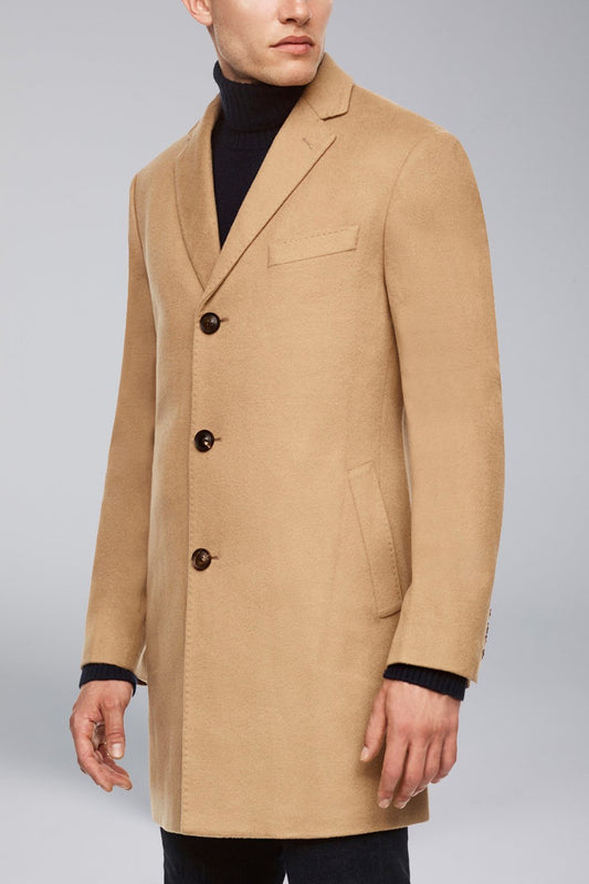 【SAMPLE PRICE】Men's notched collar single breast cashmere wool overcoat