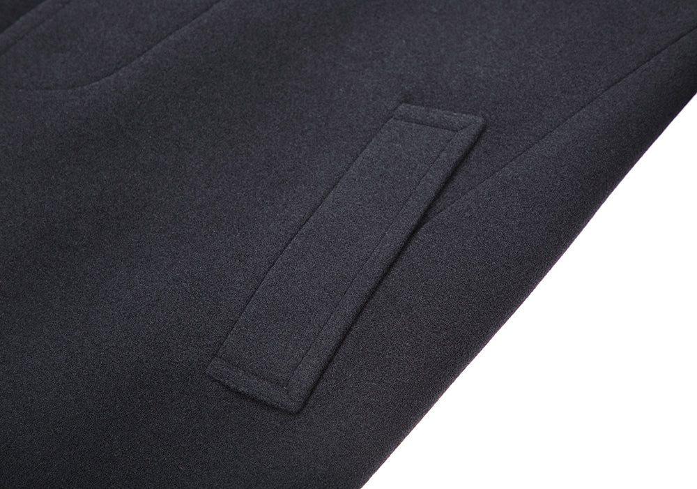 【SAMPLE PRICE】Men's Long Classic Shirt Collar Single Breasted Concealed Front Wool with Cashmere Overcoat