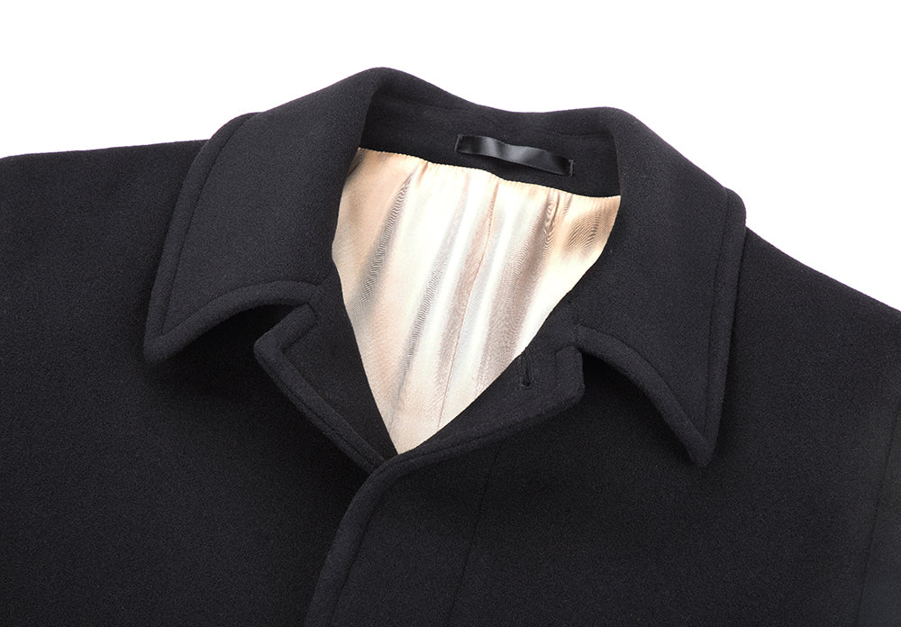 【SAMPLE PRICE】Men's Long Classic Shirt Collar Single Breasted Concealed Front Wool with Cashmere Overcoat