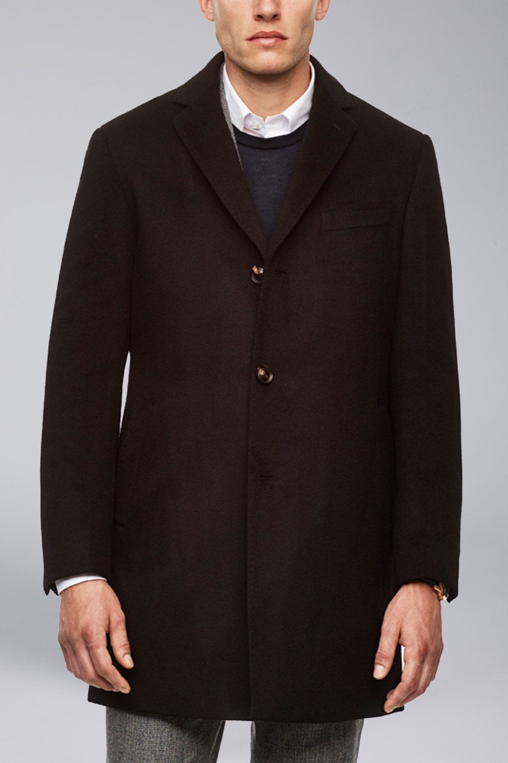 【SAMPLE PRICE】Men's notched collar single breast cashmere wool overcoat