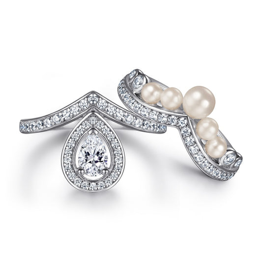 Pearl full diamond ring set
