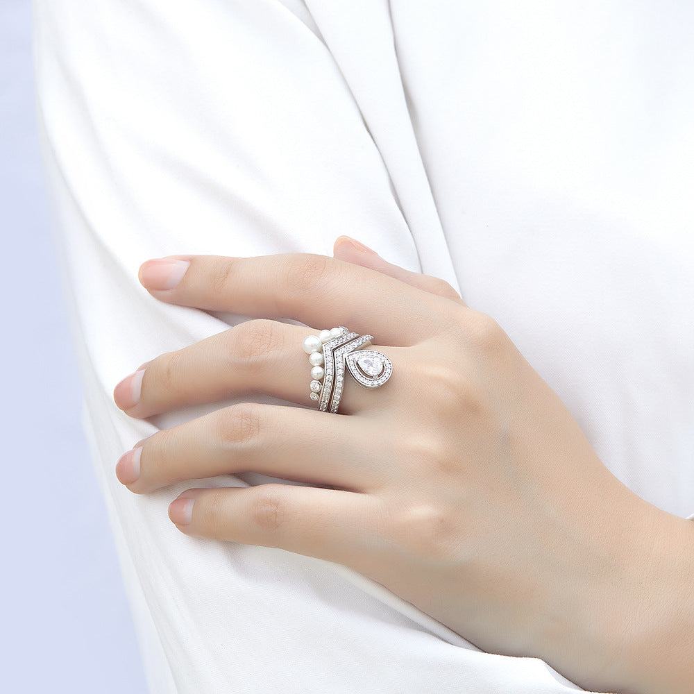 Pearl full diamond ring set