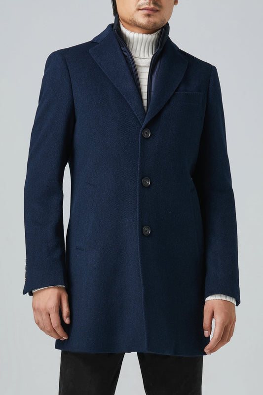 【IN STOCK】Men's cashmere wool overcoat,lay down collar with removable bib