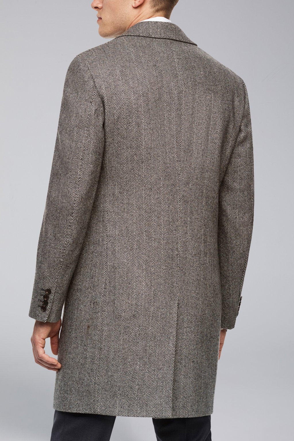 Men's wool double breast overcoat,peak lapel fully lined slim fit