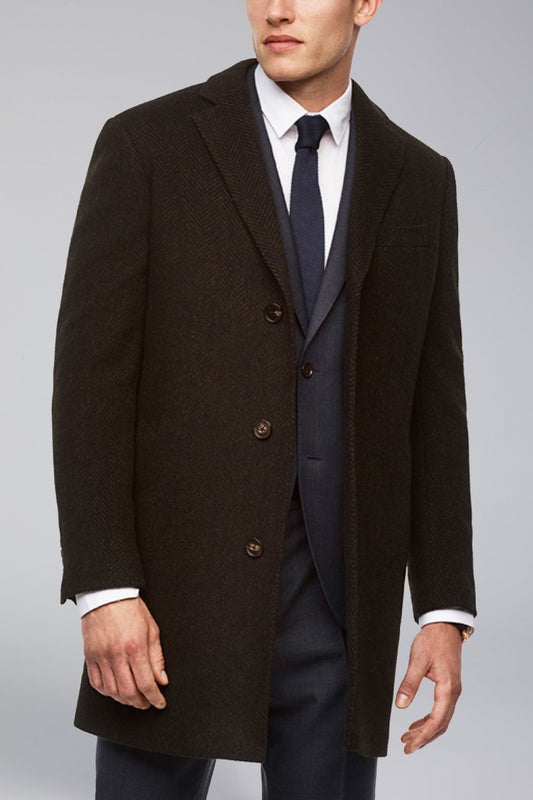 Men's notched collar single breast cashmere wool overcoat