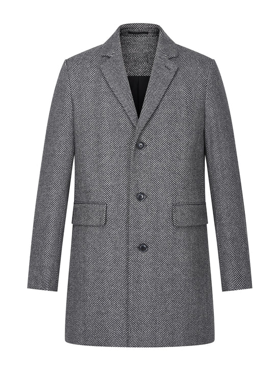 【SAMPLE PRICE】Mens Classic Notched Collar Single Breasted Wool Blend Padded Overcoat