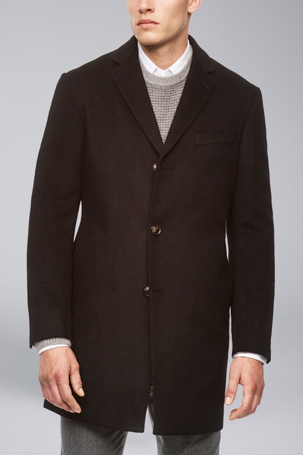 【SAMPLE PRICE】Men's notched collar single breast cashmere wool overcoat