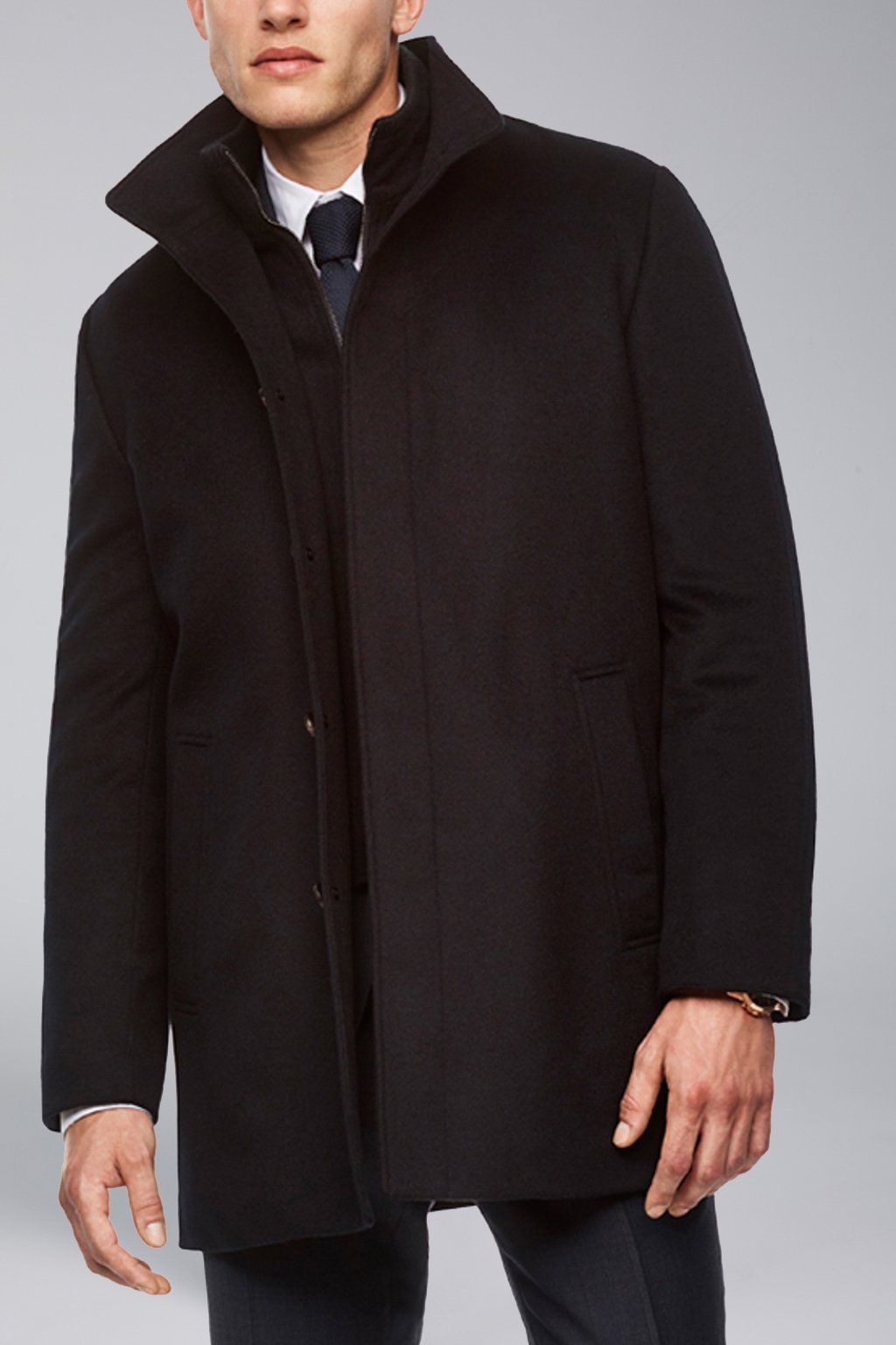 【IN STOCK】Men's cashmere wool overcoat,stand collar with removable bib