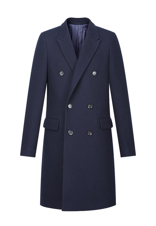 【IN STOCK】Men Wool Coat Mens DB Overcoat Men's Peaked Lapel Double Breasted Slim Wool Long Pea Coat