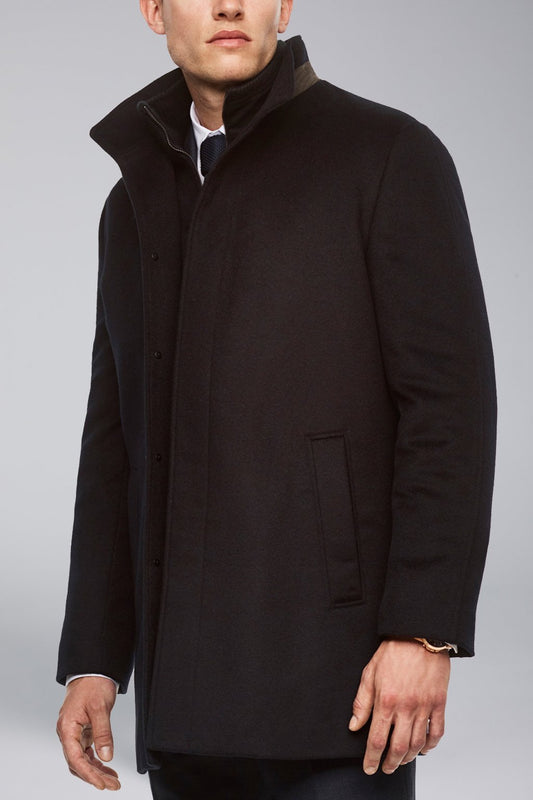 【IN STOCK】Men's cashmere wool overcoat,stand collar with removable bib