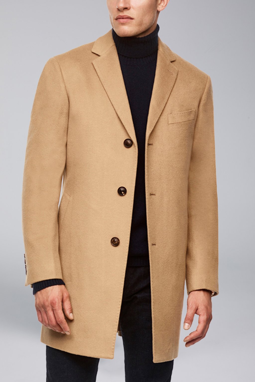 【SAMPLE PRICE】Men's notched collar single breast cashmere wool overcoat