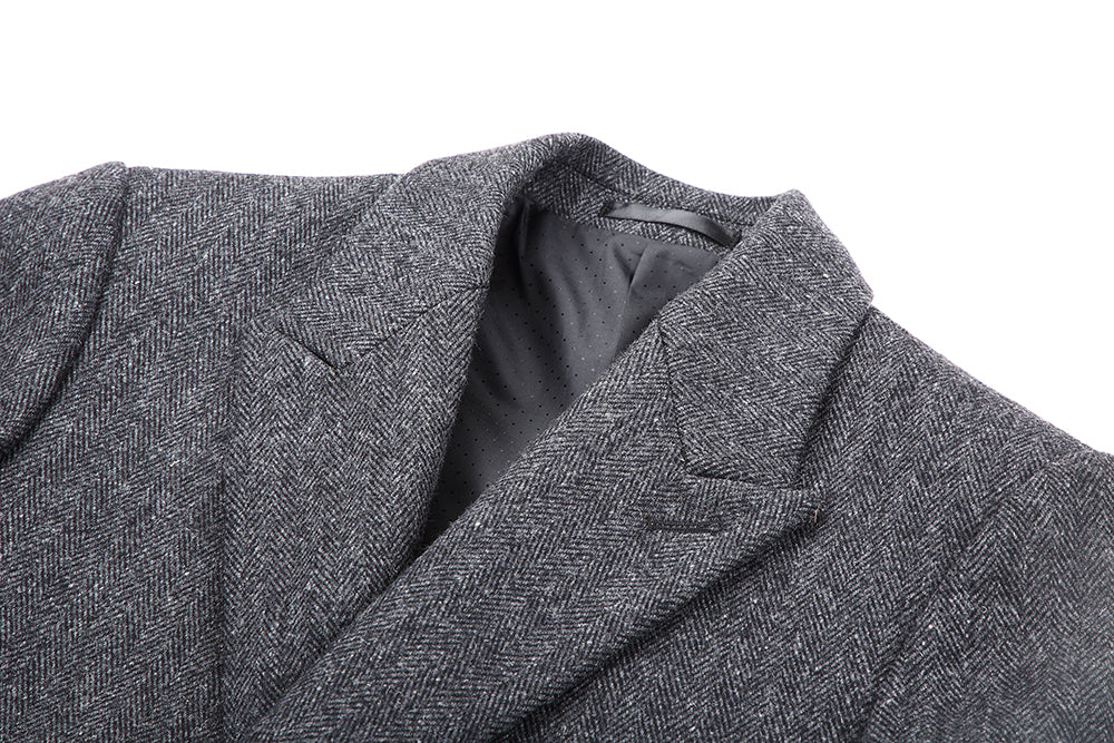 【IN STOCK】Men Wool Coat Mens DB Overcoat Men's Peaked Lapel Double Breasted Slim Wool Long Pea Coat