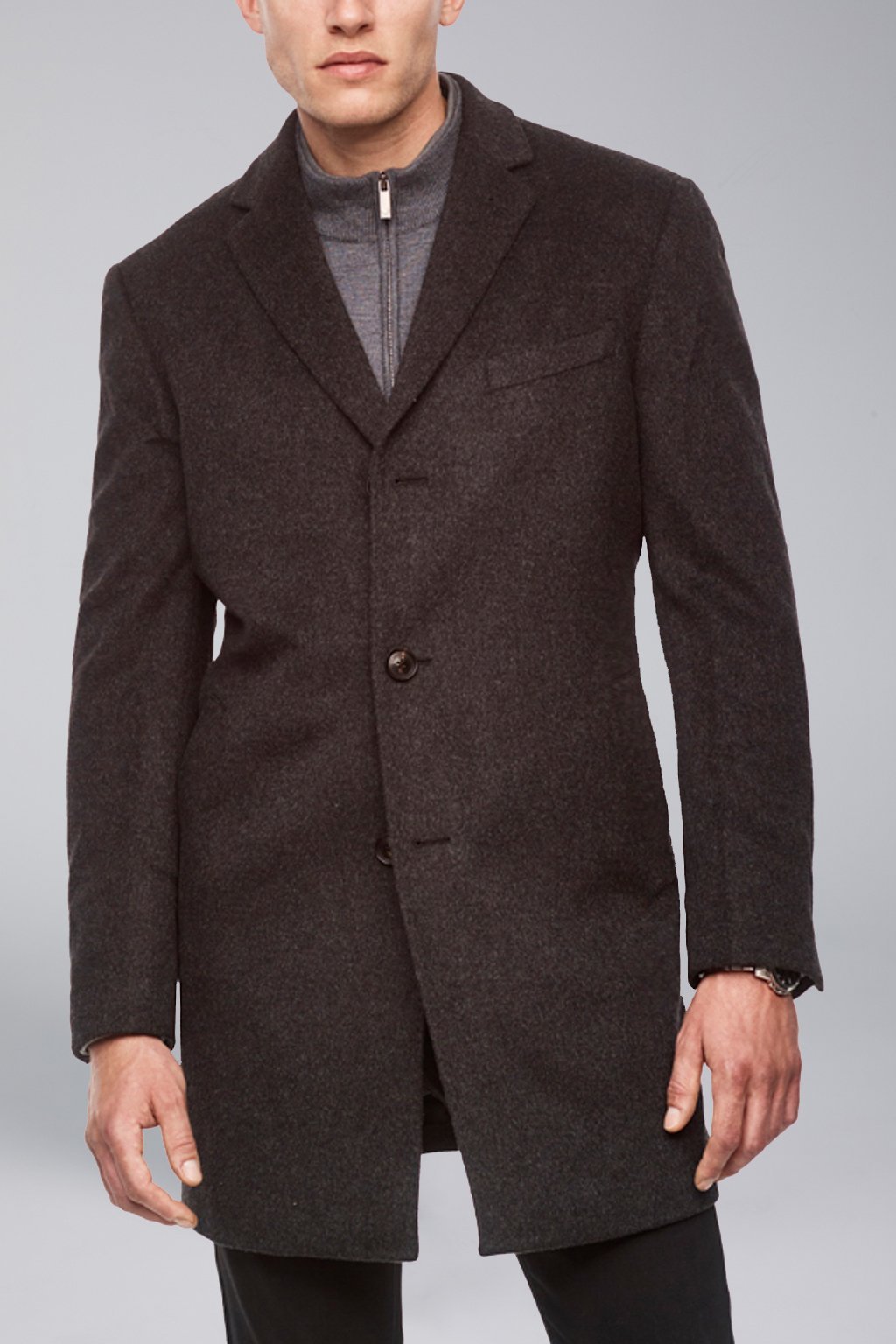 【SAMPLE PRICE】Men's notched collar single breast cashmere wool overcoat