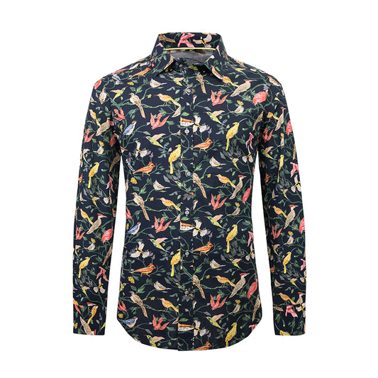 【SAMPLE PRICE】Casual Shirts Cotton Men's Hawaiian Printing Retro Trend Men's Long-Sleeve Shirts