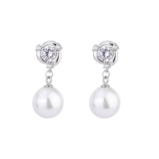 Diamond and pearl drop earrings