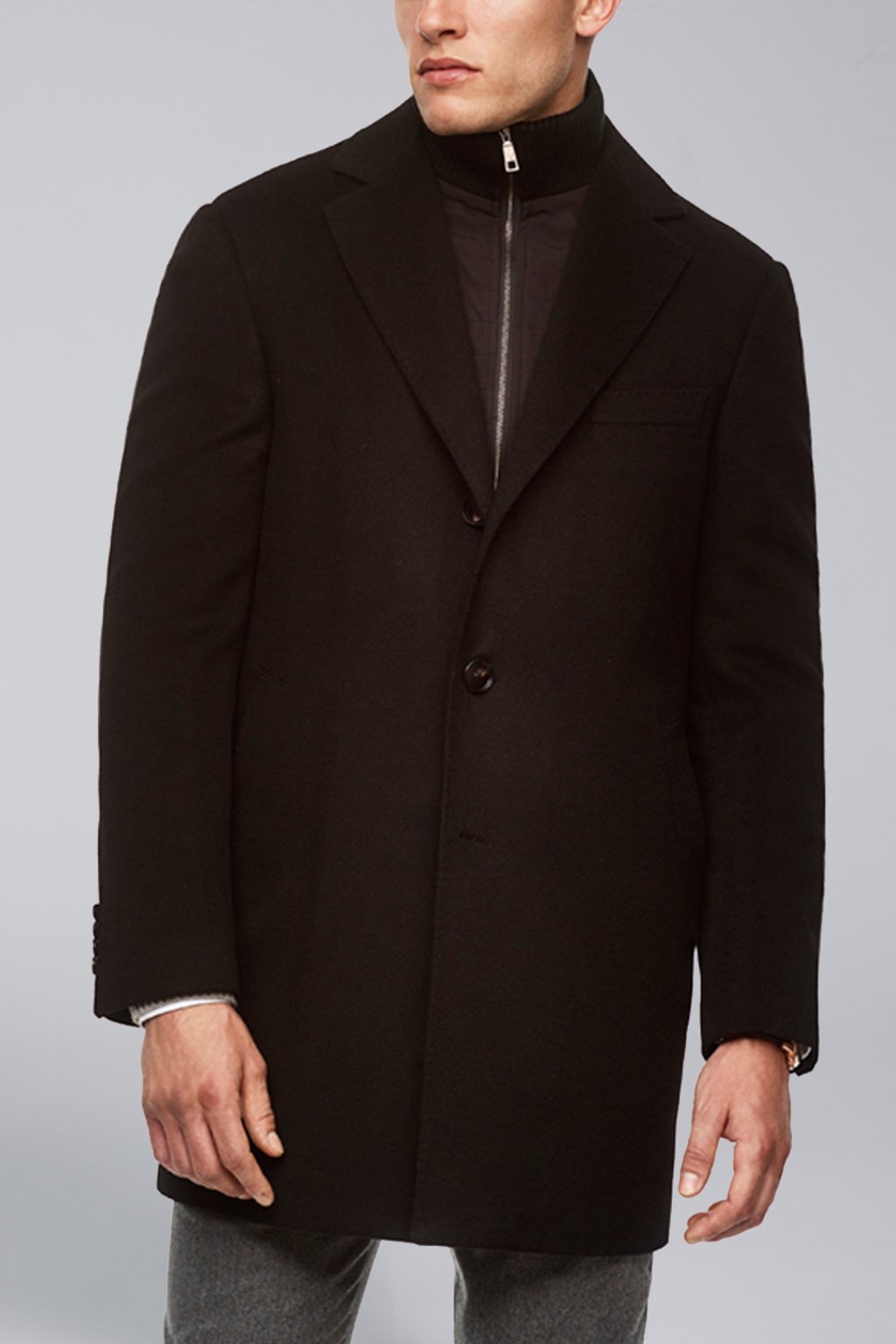 【IN STOCK】Men's cashmere wool overcoat,lay down collar with removable bib