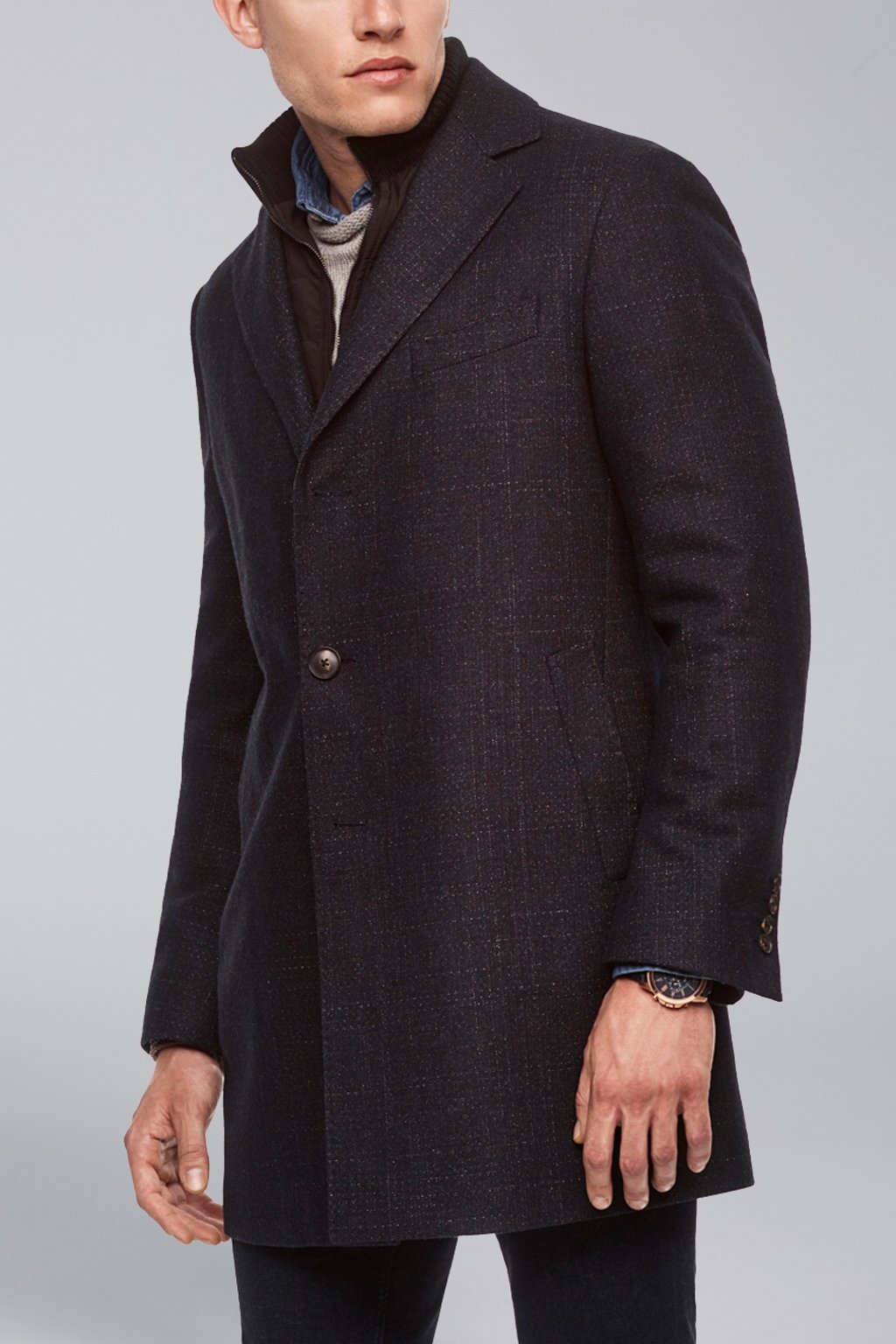 【IN STOCK】Men's cashmere wool overcoat,lay down collar with removable bib