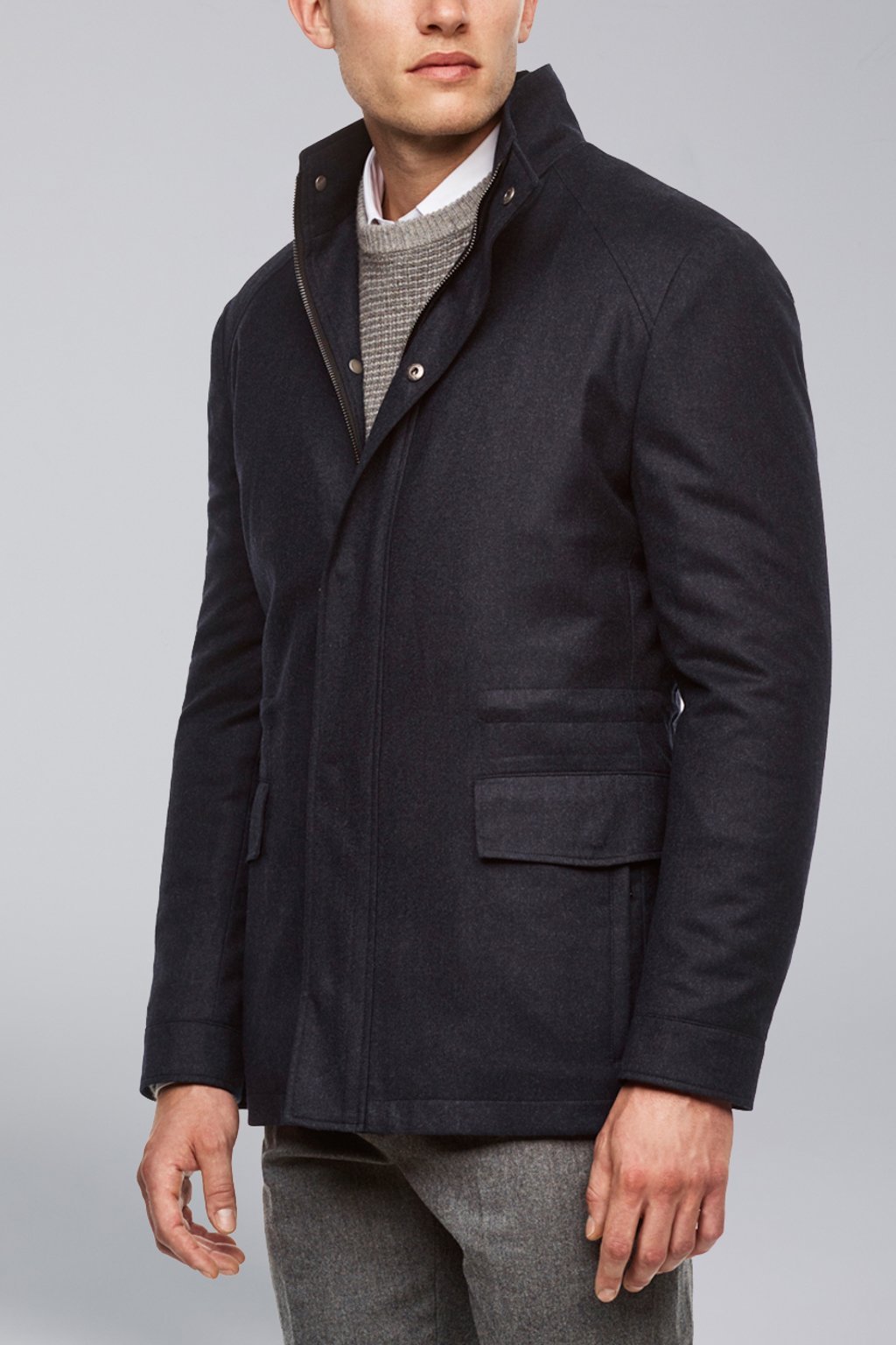 Men's wool car coat fully lined standup collar straight fit