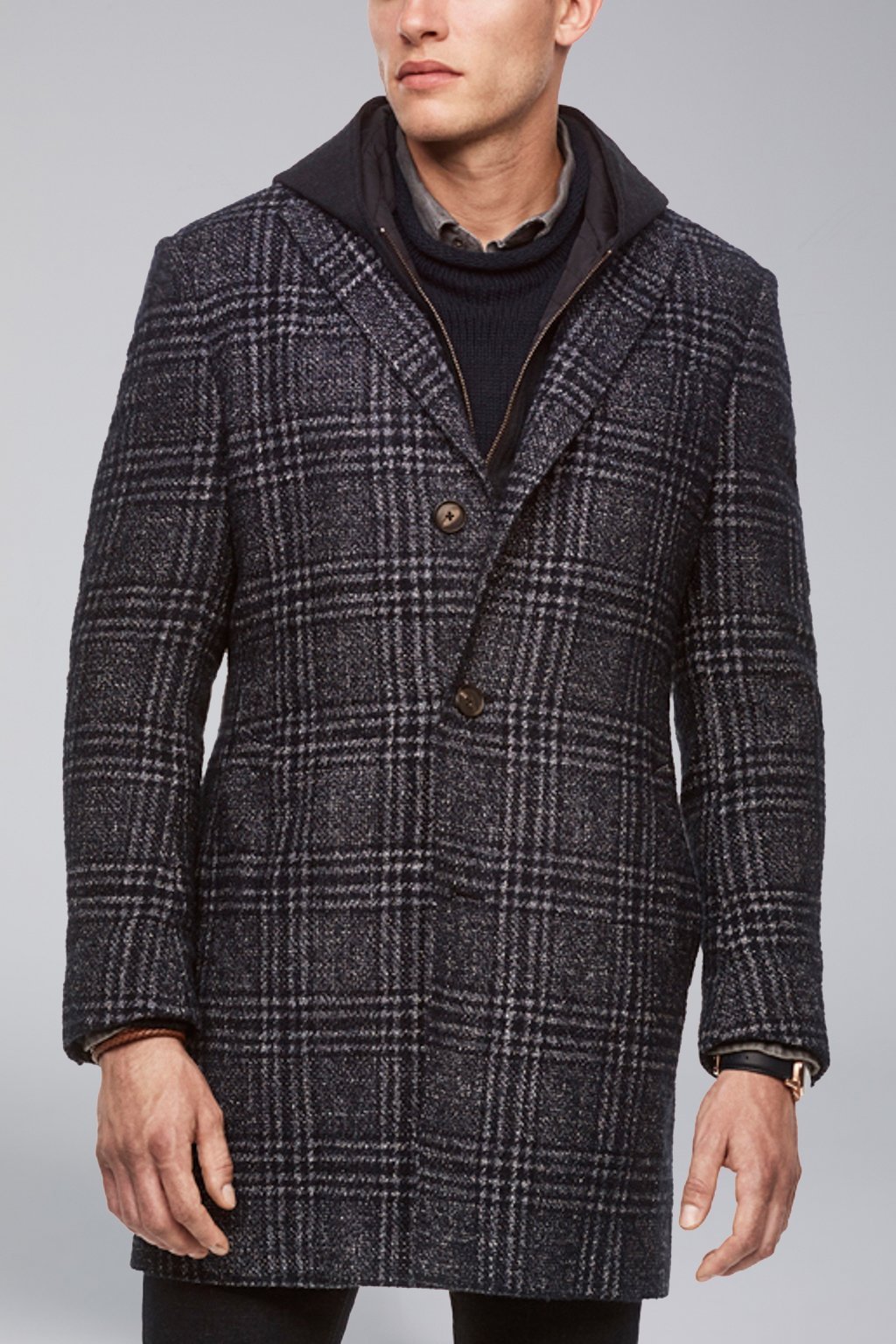 Men's wool silk overcoat,lay down collar with removable bib/hood