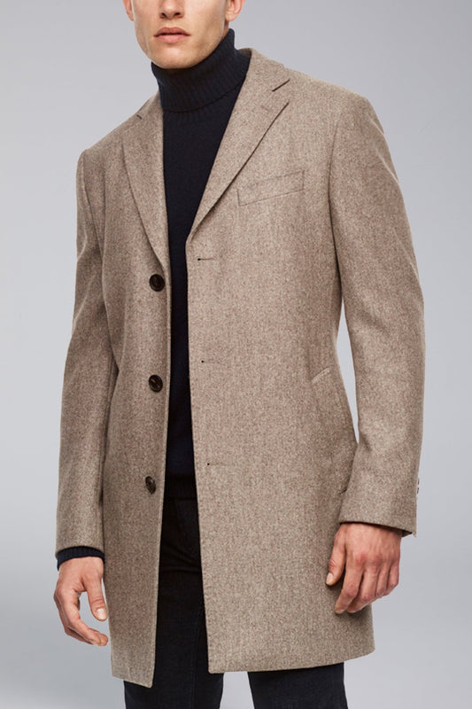 Men's double face wool overcoat,notch lapel half lined slim fit