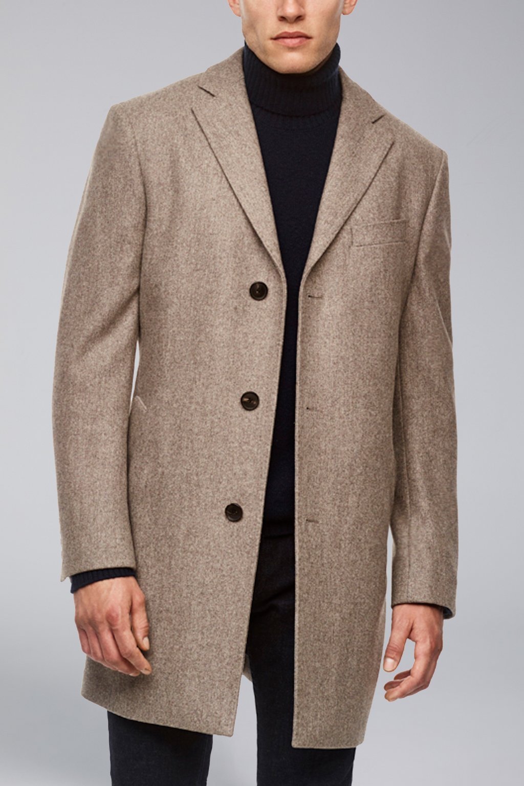 Men's double face wool overcoat,notch lapel half lined slim fit