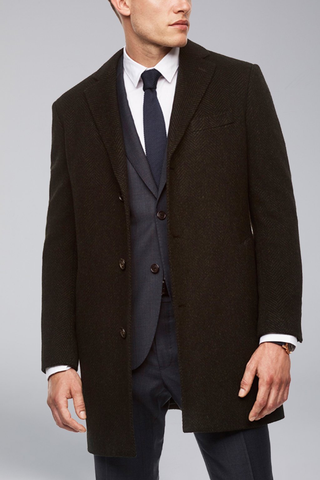 Men's notched collar single breast cashmere wool overcoat